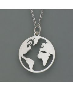 Earth globe on necklace in silver