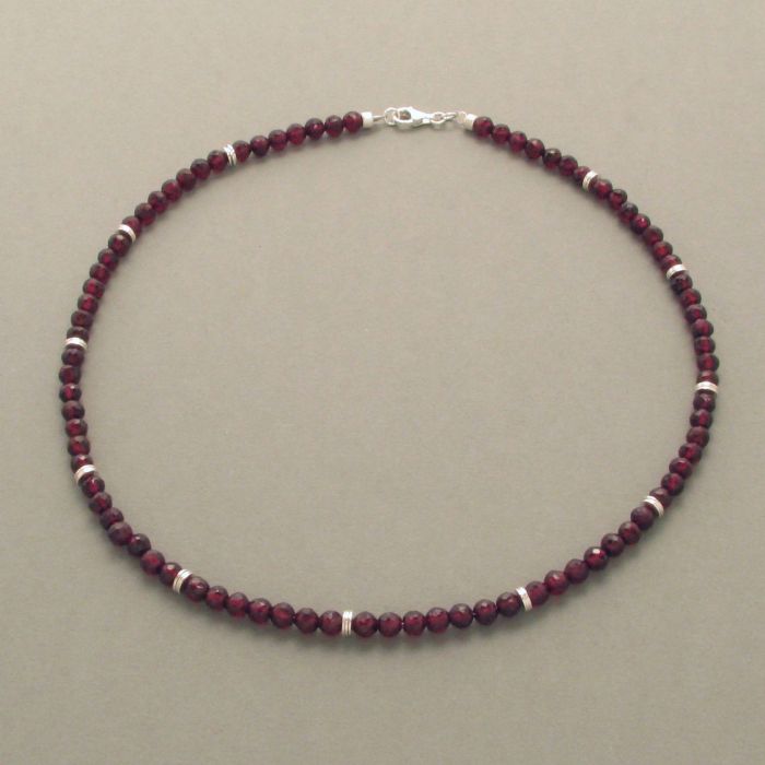 Faceted Garnet Bead Necklace with Silver: luxurious, sterling